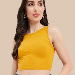 Hypernation Women Yellow Cotton Crop Top-picture-35
