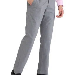 Park Avenue Grey Regular Fit Self Pattern Trousers image 4