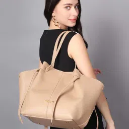 Carlton London Beige Solid Medium Tote Handbag-image-58
