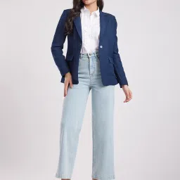 Fablestreet Navy Relaxed Fit Single Breasted Blazer image 4