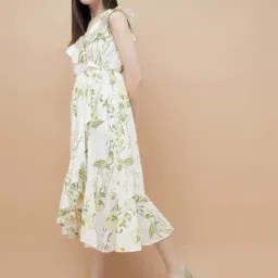 Code By Lifestyle Off White Cotton Regular Fit Printed Dress image 3