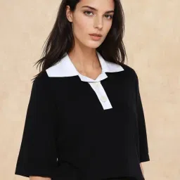RAREISM Black Viscose Solid Short Sleeves Top-image-88
