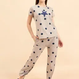 Sweet Dreams Beige Polka Dots Top Pyjama Set-picture-14