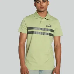 Puma Green Cotton Slim Fit Striped Polo T-Shirt-image-71