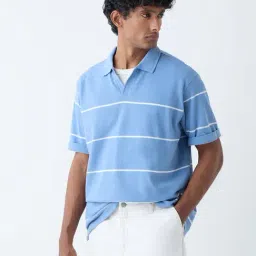 WES Casuals by Westside Blue Striped Relaxed-Fit Cotton-Blend T-Shirt-image-64