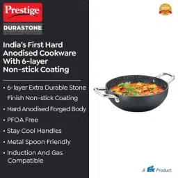 Prestige Black Hard Anodised 30 cm Durastone 6 Layer Deep Kadhai With Glass Lid (5 L) image 2