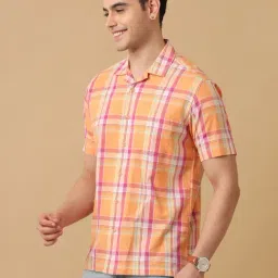 CAVALLO by Linen Club Orange Contemporary Fit Check Shirt image 3