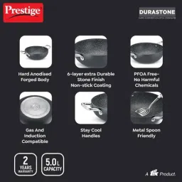 Prestige Black Hard Anodised 30 cm Durastone 6 Layer Deep Kadhai With Glass Lid (5 L) image 3