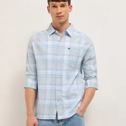 The Bear House Blue Cotton Checked Regular Fit Shirt-image-14
