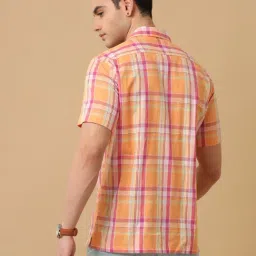 CAVALLO by Linen Club Orange Contemporary Fit Check Shirt image 2