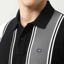 Arrow Sport Black Cotton Regular Fit Striped Polo T-Shirt image 5