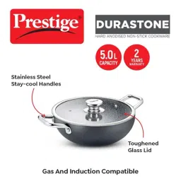 Prestige Black Hard Anodised 30 cm Durastone 6 Layer Deep Kadhai With Glass Lid (5 L) image 4