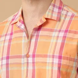 CAVALLO by Linen Club Orange Contemporary Fit Check Shirt image 4