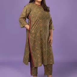 Sizeupp Printed Pure Cotton Plus Size Round Neck Top with Trousers Co-Ords image 4