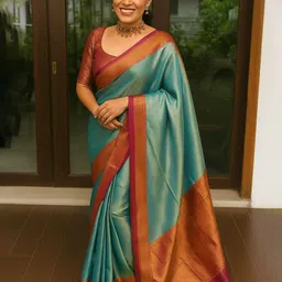 VILLE FASHION Woven Design Zari Kanjeevaram Saree-picture-17