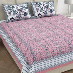 JAIPUR FABRIC Pink & White Floral King Bedsheet with 2 Pillow Covers-image-44