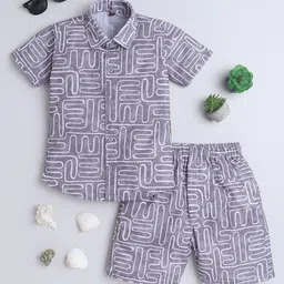 FOURFOLDS Boys Printed Short Sleeves Shirt With Shorts-picture-29