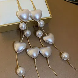 VAGHBHATT Gold-Plated Pearls Heart Shaped Drop Earrings image 5