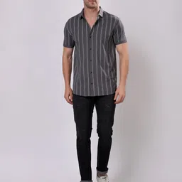 Stylox Men Vertical Striped Spread Collar Cotton Casual Shirt-image-1