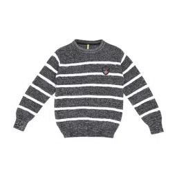 Gini & Jony Kids Black & White Cotton Striped Sweater-picture-26