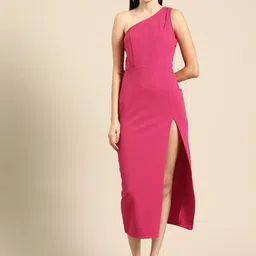 DODO & MOA Solid One Shoulder Sheath Midi Dress-picture-29