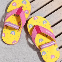 Cute Walk by Babyhug Flip Flops With Back Strap Rainbow Print - Yellow image 1