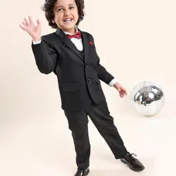 Babyhug Full Sleeves Solid Color Party Suit with Bow - Black-image-36