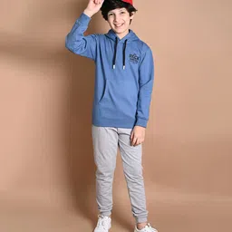 Lilpicks Couture Full Sleeves Placement Text Print Hooded Sweatshirt - Blue-image-27