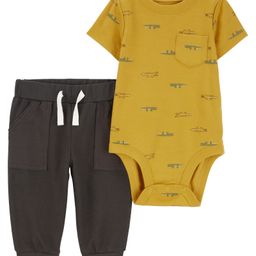 Carter's Half Sleeves Onesie with Crocodile Print & Leggings- Yellow-picture-11