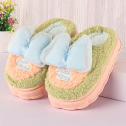 Oh! Pair Slip On Winter Shoes With Bow Applique- Green-picture-44