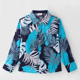 CrayonFlakes Rayon Full Sleeves Forest Printed Shirt - Blue-picture-20