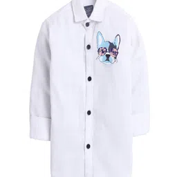 Polka Tots Cotton Full Sleeves Dog Printed Shirt - White-picture-12