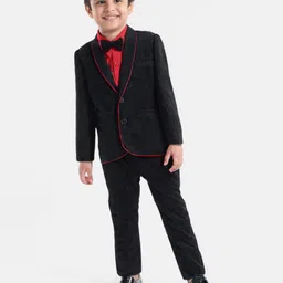 Babyhug Woven Full Sleeves Solid Colour 3 Piece Party Suit With Bow - Navy Blue & Red-picture-23