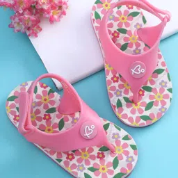 Babyoye Velcro Closure Floral Printed Flip Flops - Pink image 1