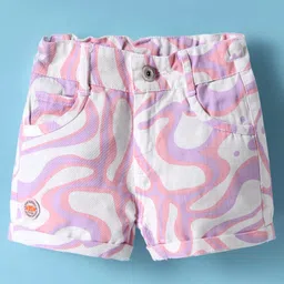 Olio Kids Cotton Woven Above Knee Length Shorts With Abstract Print - Pink-picture-14
