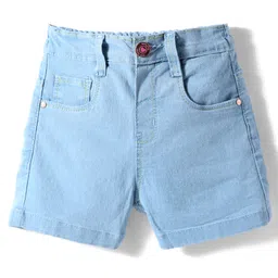 Babyhug Denim Mid Thigh Washed Shorts With Stretch - Light Blue-picture-23