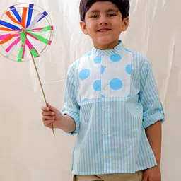 BownBee Cotton Full Sleeves Striped Shirt - Blue image 1