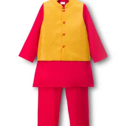 Babyhug Cotton Blend Woven Full Sleeves Kurta Pajama Set with Embroidered Jacket - Dark Pink-picture-25