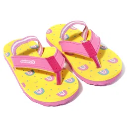 Cute Walk by Babyhug Flip Flops With Back Strap Rainbow Print - Yellow image 2