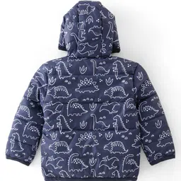 Babyhug Woven Full Sleeves Dino Print  Hooded Reversible Jacket - Multicolour image 2