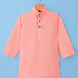 Ridokidz Full Sleeves Solid Kurta Pyjama With Abstract EmbroideredJacket - Peach image 2