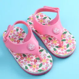 Babyoye Velcro Closure Floral Printed Flip Flops - Pink image 2