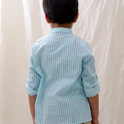 BownBee Cotton Full Sleeves Striped Shirt - Blue image 3