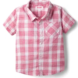 Babyhug Cotton Woven Half Sleeves Shirt & Shorts Set With Checks - Pink image 2