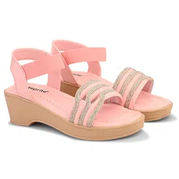 Steprite Velcro Closure Stone Embellished Wedges Sandals - Pink image 3
