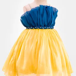 Enfance Sleeveless Colour Blocked Stone Embellished Belt Flared Knee Length Dress - Royal Blue image 2