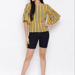 SZN Striped Bell Sleeve Crepe Top image 2