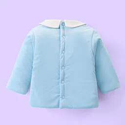 Babyhug Velour Woven Full Sleeves Winter Wear Suit With Animals Patch & Cap - Sky Blue image 3
