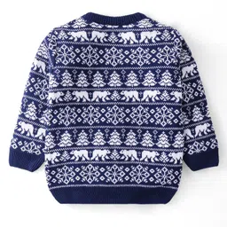 Babyhug Knitted Full Sleeves Sweater Set with Intarsia Design- Navy Blue image 3