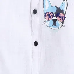 Polka Tots Cotton Full Sleeves Dog Printed Shirt - White image 4